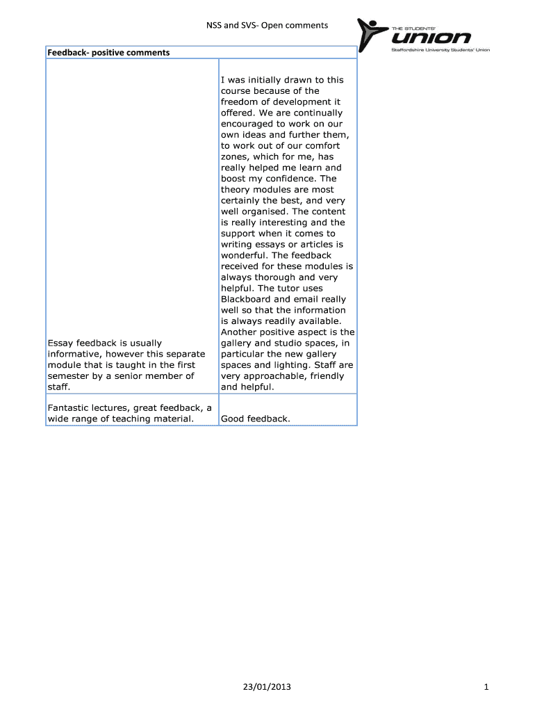 NSS and SVS- Open comments Feedback- positive comments 23 01 Preview on Page 1