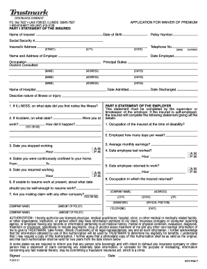 Application for Waiver of Premium