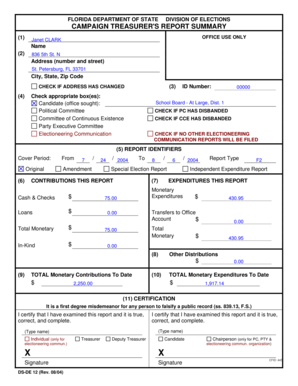 Florida Campaign Treasurer's Report Summary