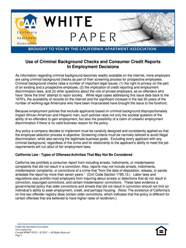 Use of Criminal Background Checks and Consumer Credit Reports Preview on Page 1