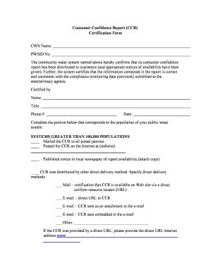 Consumer Confidence Report Certification Form