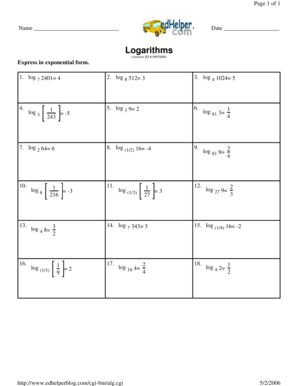 Logarithms Worksheet