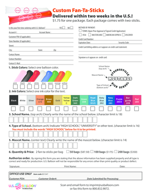 Custom Fan-Ta-Sticks Order Form