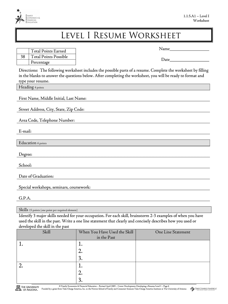 Parts Of A Resume Worksheet - Fill Online, Printable, Fillable With Regard To Resume Worksheet For Adults