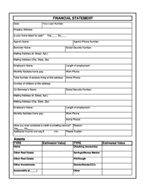 Mortgage Loan Financial Statement