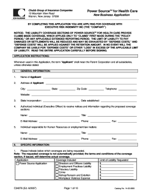 Chubb Power SourceSM Health Care Application