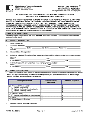 Chubb Health Care Portfolio New Business Application