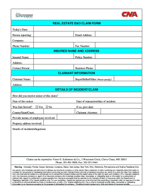 Real Estate E&O Claim Form