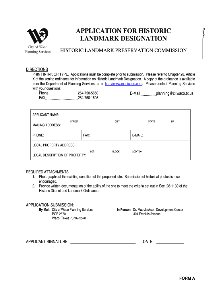 Application for historic landmark designation - City of Waco, Texas Preview on Page 1