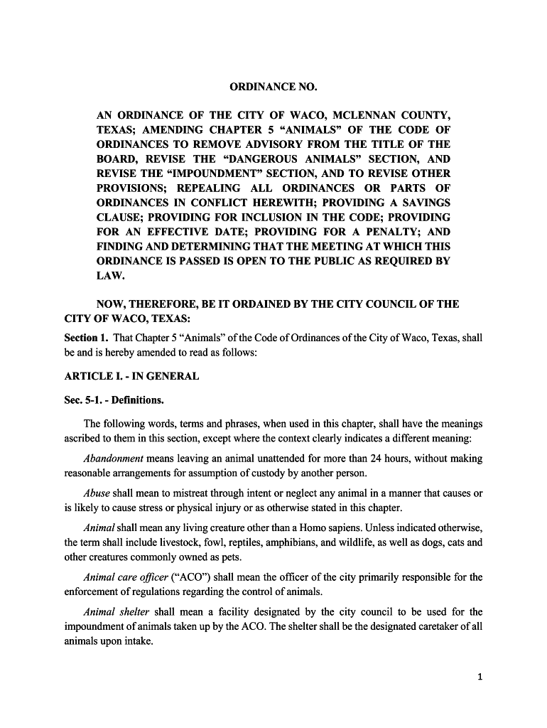 ORDINANCE NO AN ORDINANCE OF THE CITY OF WACO Preview on Page 1