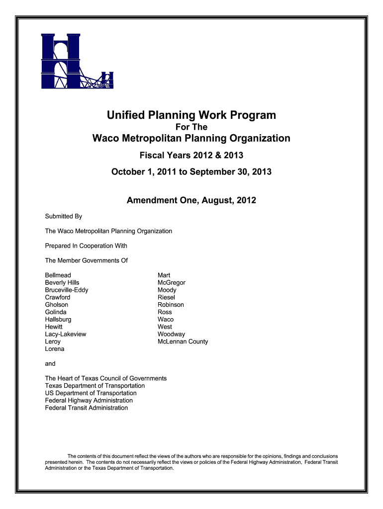 Unified Planning Work Program - City of Waco, Texas Preview on Page 1
