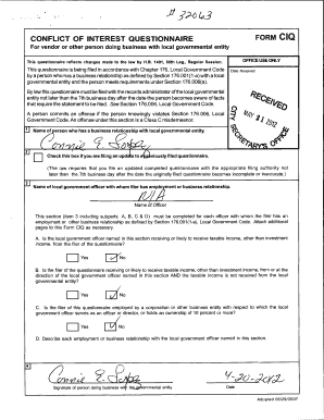 Conflict of Interest Questionnaire Form CIQ