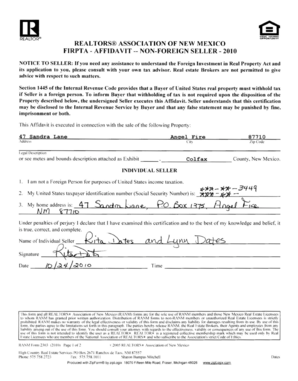 FIRPTA Non-Foreign Seller Affidavit