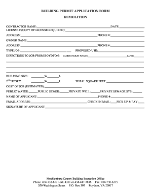 BUILDING PERMIT APPLICATION FORM DEMOLITION