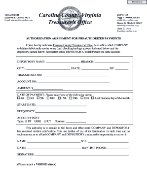 Authorization Agreement for Preauthorized Payments