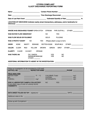 Citizen Complaint Illicit Discharge Reporting Form