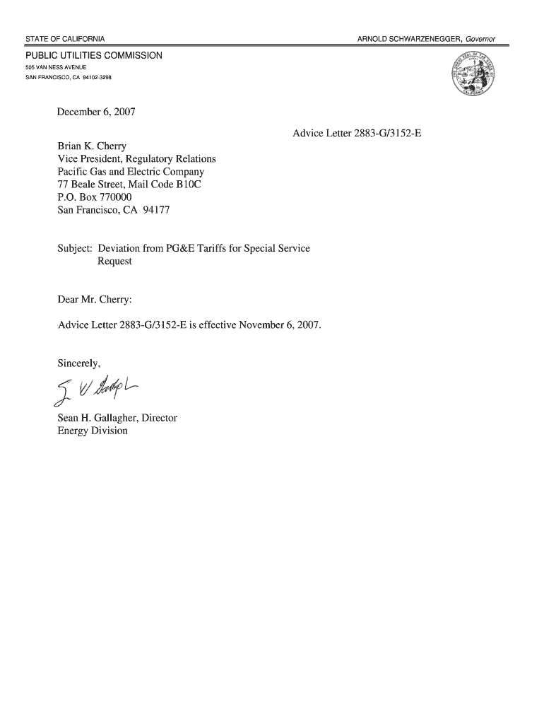 Advice Letter 2883-G 3152-E Preview on Page 1