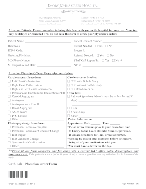 Cath Lab Physician Order Form