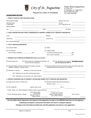 St. Augustine Utility Service Request Form