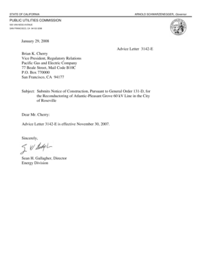 Advice Letter 3142-E Notice of Construction for the Reconductoring of Atlantic-Pleasant Grove 60kV line in the City of Roseville