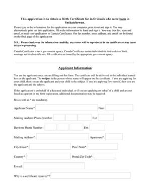 Saskatchewan Birth Certificate Application