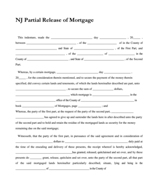 NJ Partial Release of Mortgage