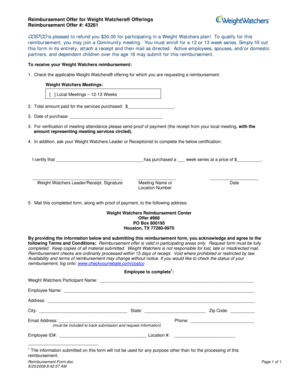 Weight Watchers Reimbursement Form