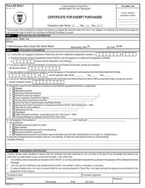 Puerto Rico Certificate for Exempt Purchases