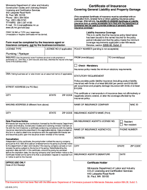Minnesota Certificate of Insurance