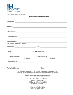 California Account Application Form