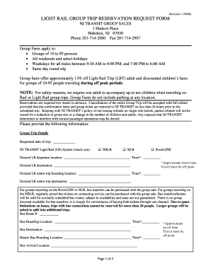NJ Transit Light Rail Group Trip Reservation Request Form