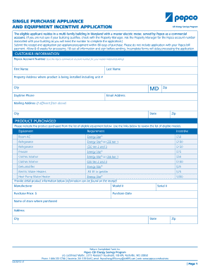 Single Purchase Appliance Incentive Application