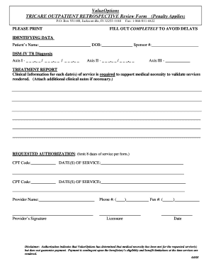 ValueOptions Outpatient Retrospective Review Form