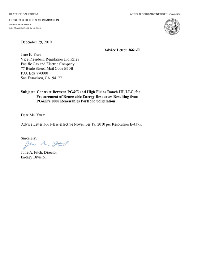 Advice Letter 3661-E Preview on Page 1