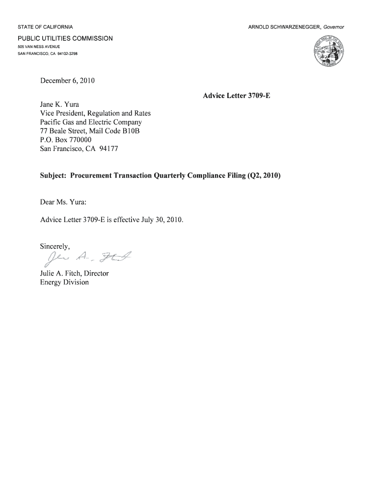 Advice Letter 3709-E Preview on Page 1