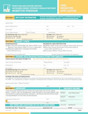 Pacific Gas and Electric Company 2008 Energy Efficiency Incentive Application