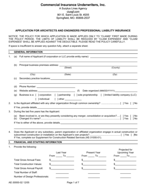 Architects and Engineers Professional Liability Insurance Application