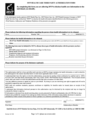 MVP Health Care Third Party Authorization Form