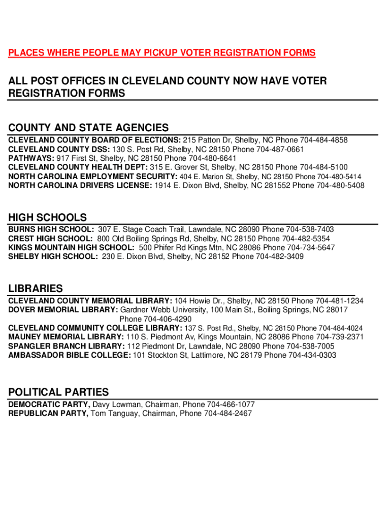 places where people may pickup voter registration forms Preview on Page 1