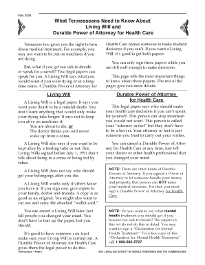 Tennessee Living Will and Durable Power of Attorney for Health Care