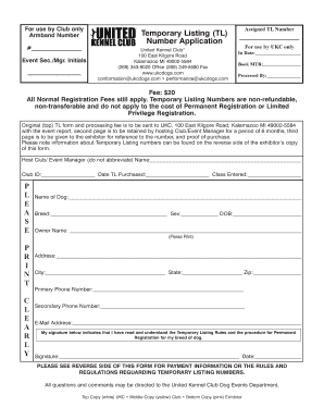 Temporary Listing Number Application