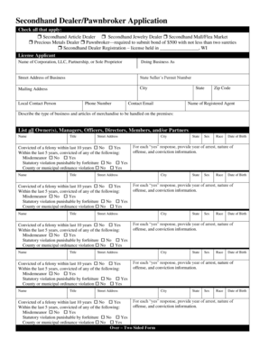 Wisconsin Secondhand Dealer Application