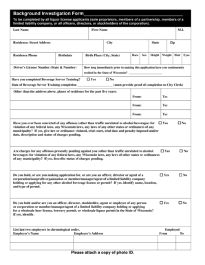 Wisconsin Liquor License Background Investigation Form