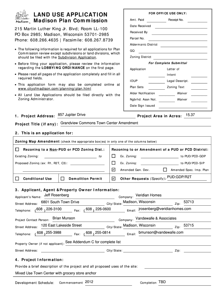 Land Use Application Preview on Page 1
