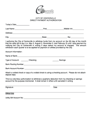 City of Centerville Direct Payment Authorization