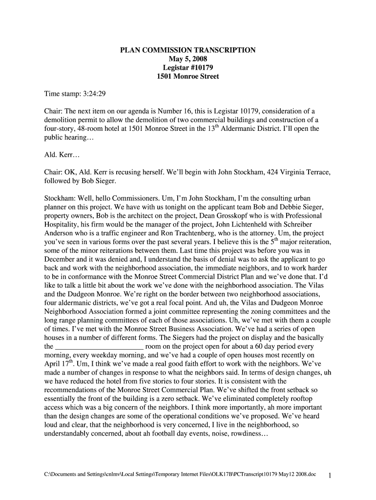 PLAN COMMISSION TRANSCRIPTION May 5 - City of Madison Preview on Page 1