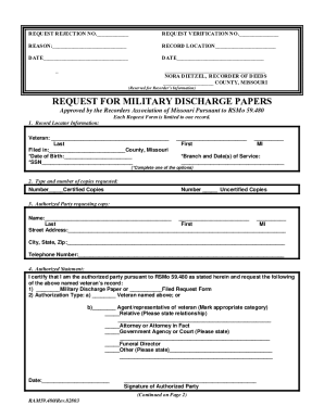 Missouri Military Discharge Papers Request Form