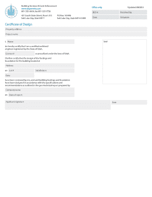 Utah Certificate of Design