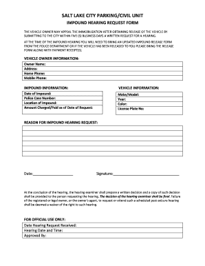 Salt Lake City Impound Hearing Request Form