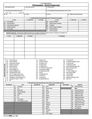 USPS Personnel Questionnaire